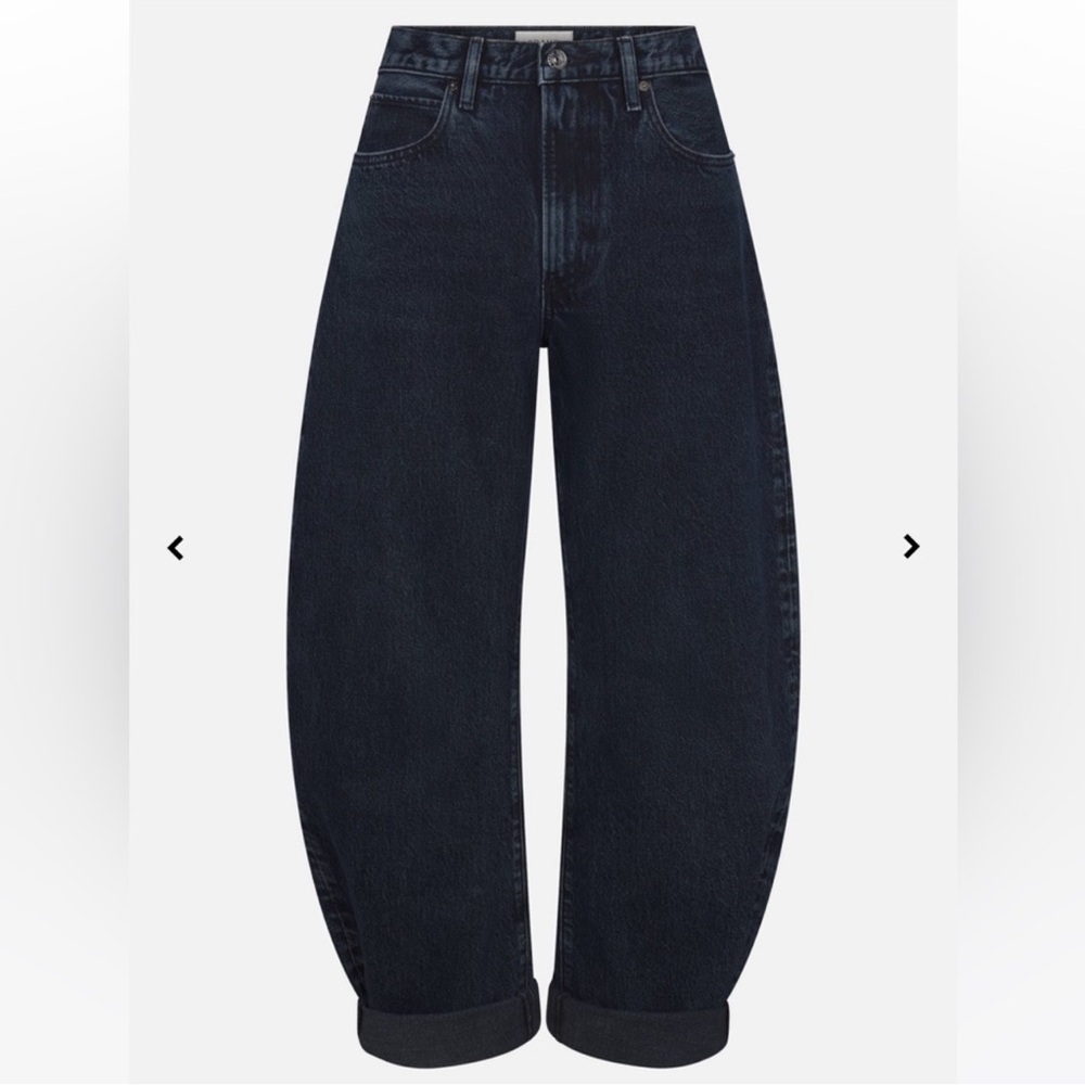Frame Denim High-Rise Balloon Jeans in Deep Indigo Black Wash
